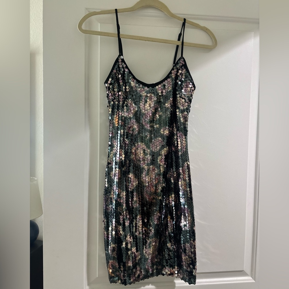 bebe Multicolor Sequin Mini Dress